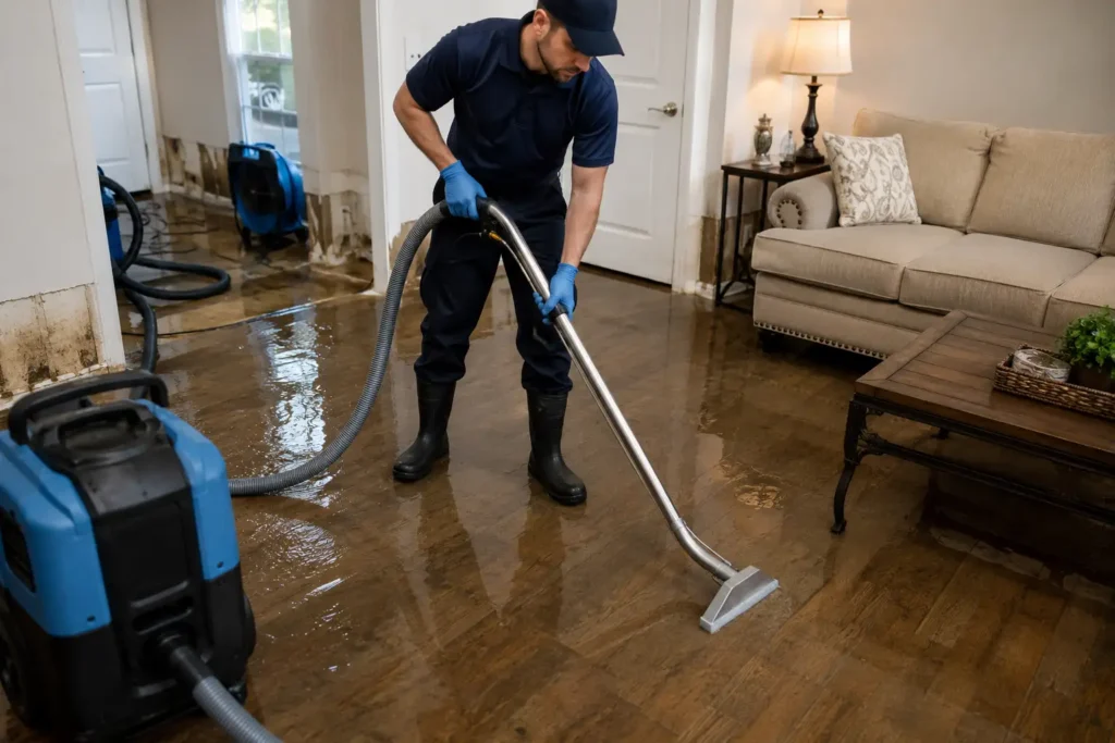 Water damage repair Union KY technician extracting standing water from a home